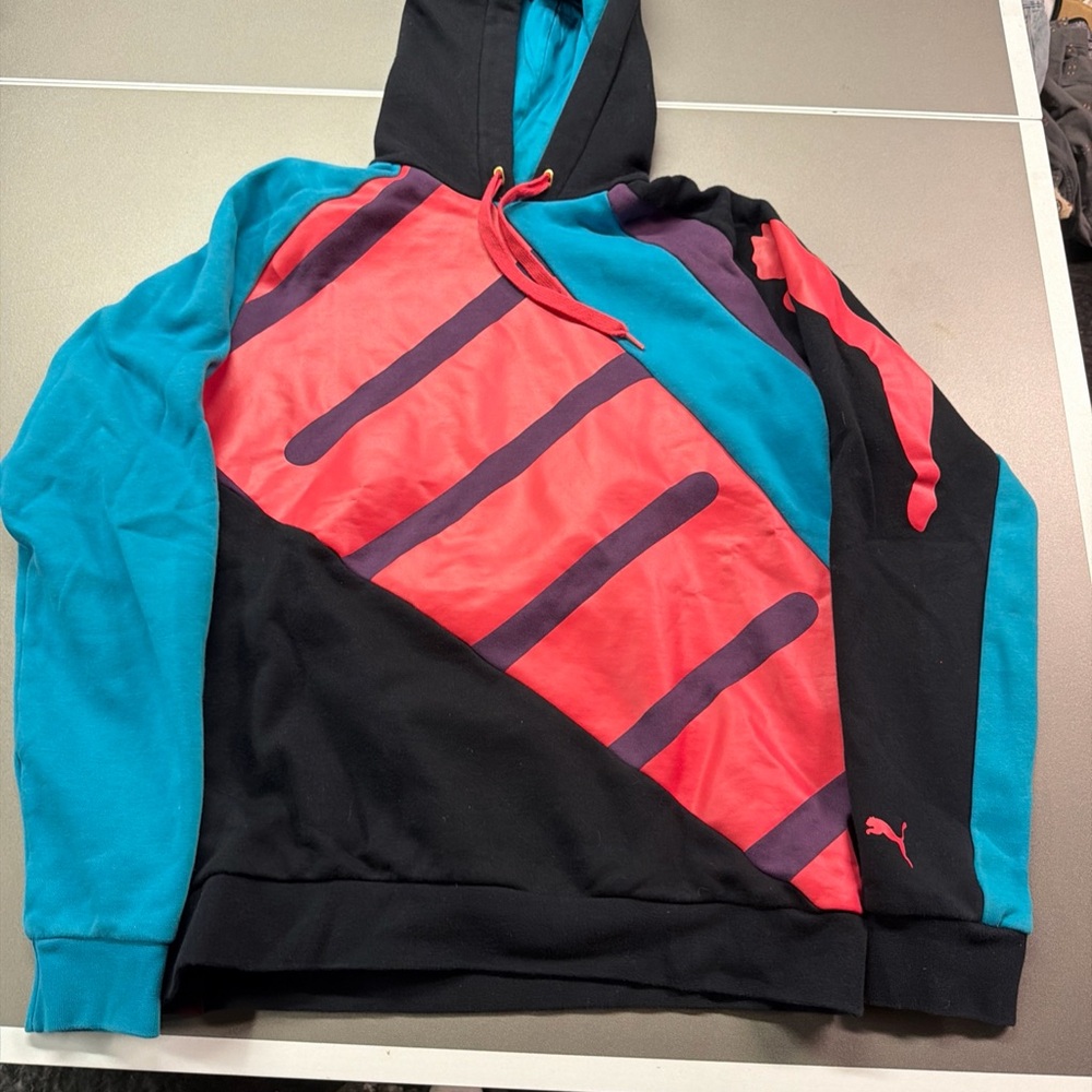 Puma Men's Ski Club Color Black Hoodie Sweatshirt Sz M Purple Pink Blue